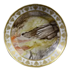 Antique 19th Century Paris Porcelain Sevres Saucer Dish Decorated With Faux Marble & Gilt Anthemion