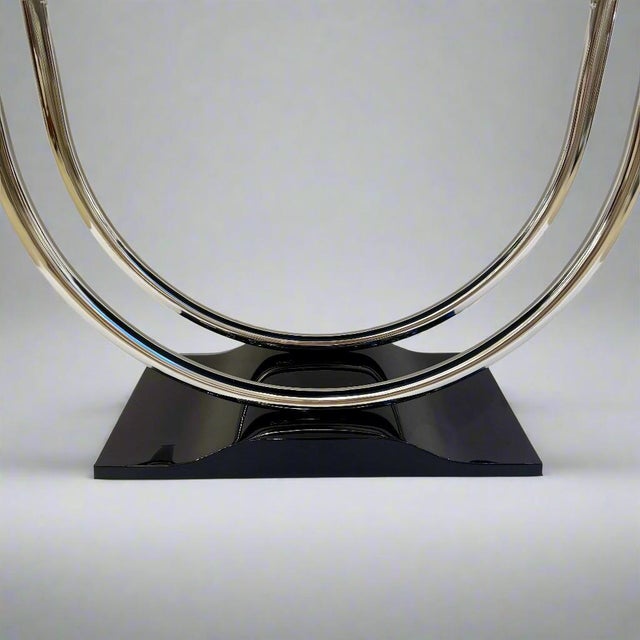 Art Deco Mid-20 Century French Art Deco Round Chrome Black Side Table For Sale - Image 3 of 10