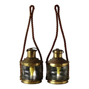 Vintage British Brass Glass Rope Marine Masthead Light Lantern Lamps-a Pair