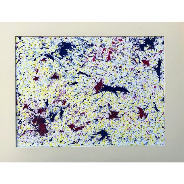 Original American modernist abstract painting oil on heavy paper by Lois Walker titled "Yellow Roads" and initialed on...