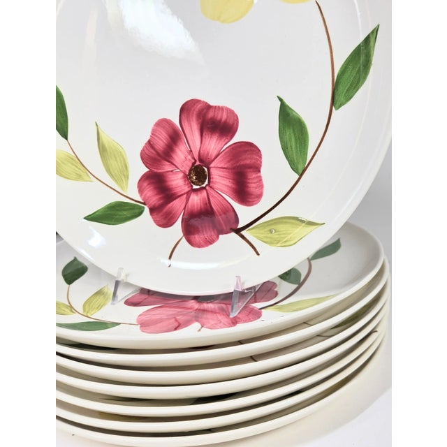 Mid-Century Pink and Yellow Dogwood Plates- Set of Eight For Sale - Image 14 of 15