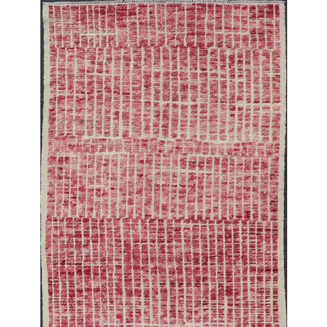Raspberry Red Modern Tribal Moroccan Rug With Geometric Design in Raspberry Red 4'7 X 11'7 For Sale - Image 8 of 12