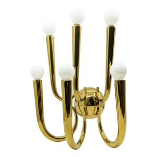 Large Italian Brass 6-Lights Wall Lamp, 1950s For Sale