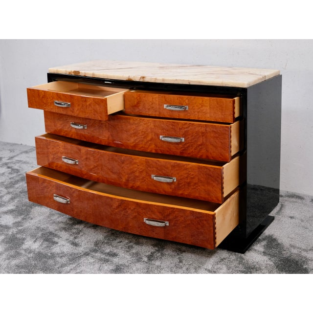 Art Deco High-Gloss Black Lacquered Chest of 5 Drawers with Birds-Eye Maple, 1930s For Sale - Image 4 of 13