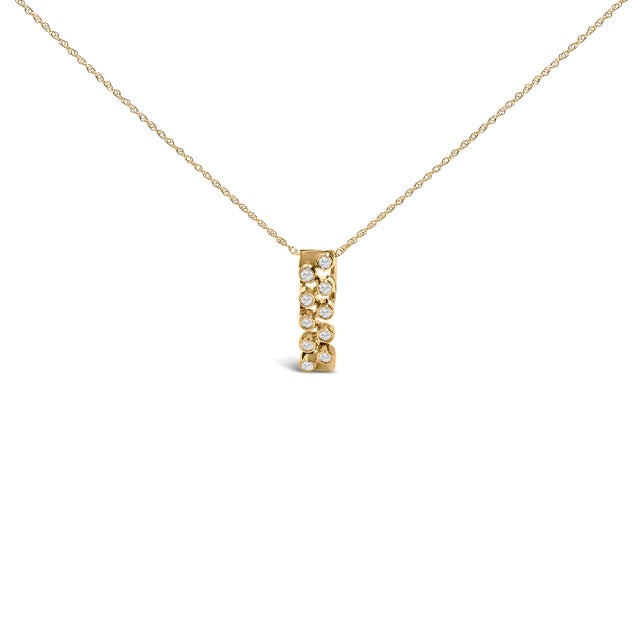 Contemporary 14K Yellow Gold Bezel Set 1/7 Cttw Diamond Vertical Bar Pendant Necklace For Sale - Image 3 of 4