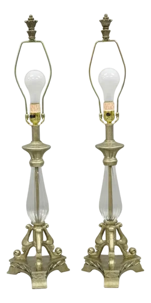 Contemporary Tuscan Mediterranean Style Glass and Resin Table Lamps - A Pair