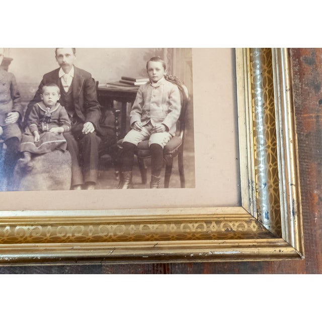 Wood 19th Century American Victorian Stenciled Lemon Gold Frame With Family Photo For Sale - Image 7 of 10