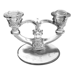 Indiana Glass Company Double Candle Holder Etched Base - 1939-47 For Sale