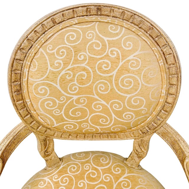 French Louis XVI Medallion Back Armchair With Crème-Peinte Distressed Finish For Sale - Image 9 of 18