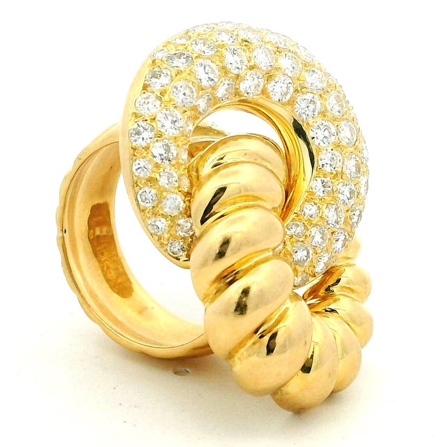 1970s Italian 18k Gold Diamond Swirl Cocktail Ring, 2.75 Carats, Size 7.5 For Sale - Image 9 of 16