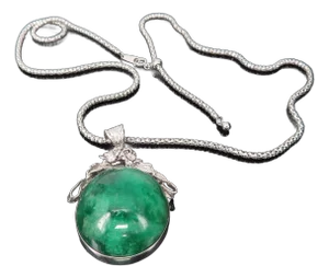 Rare 101.71ct Gia Certified Cabochon Emerald & 0.37ct Diamond Platinum Necklace