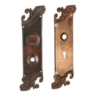 Art Nouveau Reading Bronze 10 In. Door Plate Set For Sale
