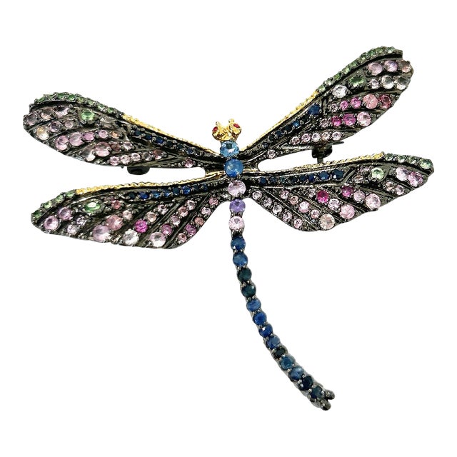 Bochic “Orient” Multi Sapphires & Ruby Brooch Set in 18k Gold & Silver For Sale