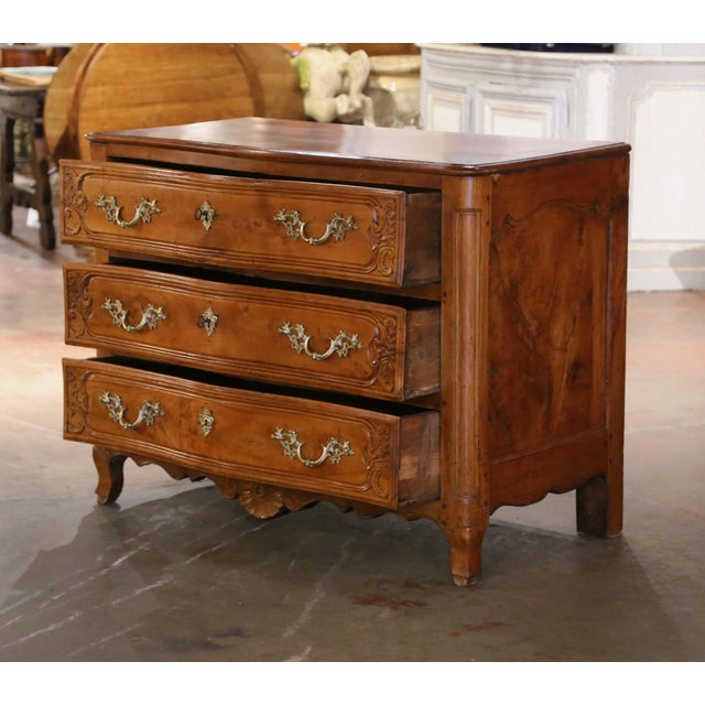 18th Century French Louis XV Fruitwood Commode Lyonnaise With Bronze Handles For Sale - Image 9 of 11