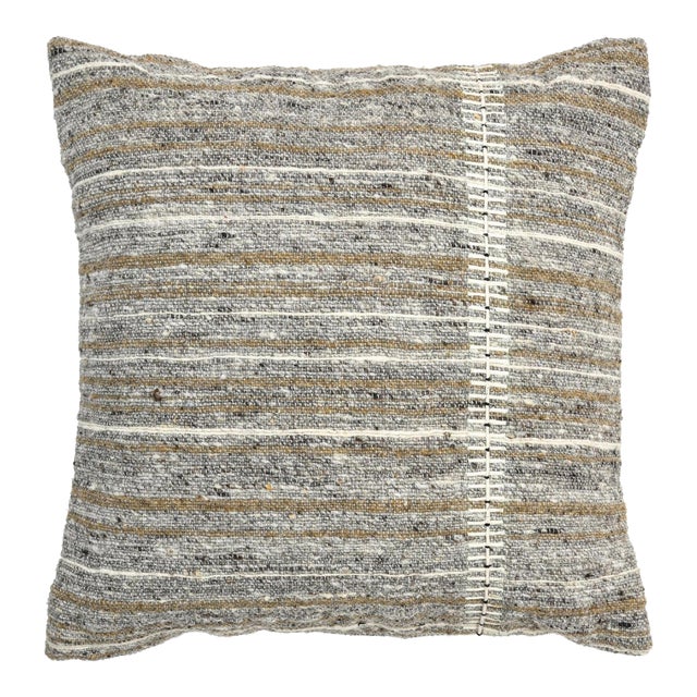Boho Chic Style Modern Wool and Cotton Pillow in Muted Tones For Sale