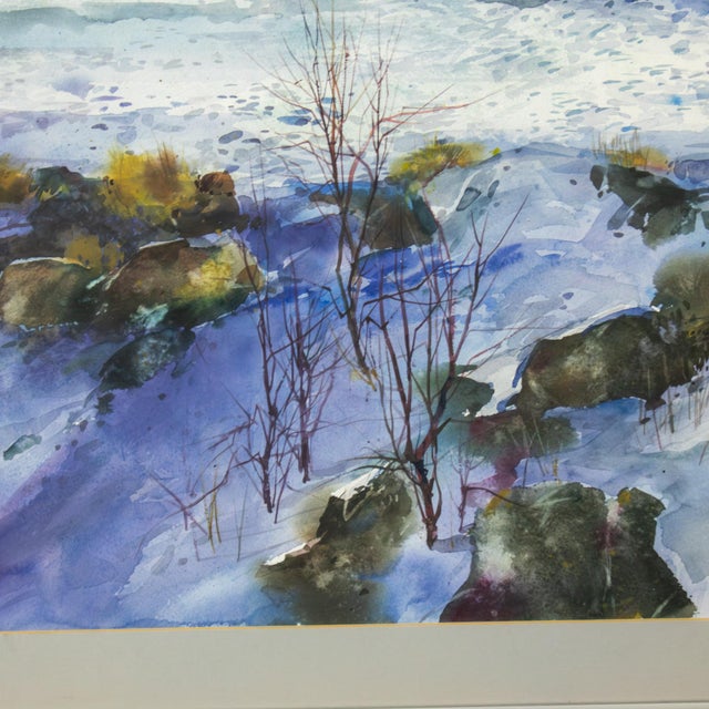 1985 Watercolor Winter Farm Landscape Signed by G. Russell Case Framed For Sale - Image 13 of 17
