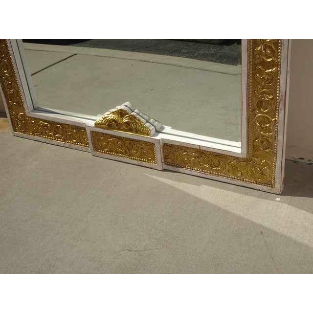 Antique French Louis XVI Baroque Style Solid Wood Gold & White Rustic Mirror For Sale - Image 13 of 18
