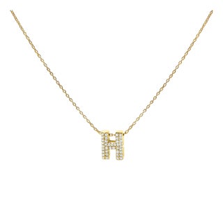 10K Yellow Gold Diamond Accent "H" Initial Bubble Pendant Necklace For Sale