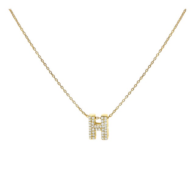 10K Yellow Gold Diamond Accent "H" Initial Bubble Pendant Necklace For Sale