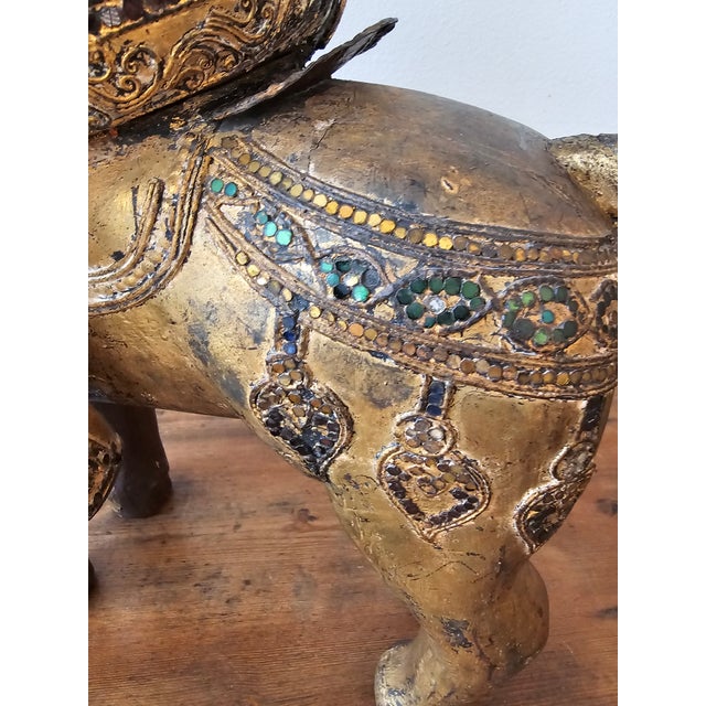 Early 20th Century Large Antique Southeast Asian Burmese Thai Jeweled Carved Giltwood Figure on Horse Statue For Sale - Image 5 of 12