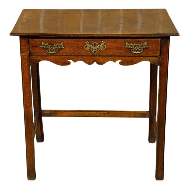 English Georgian Period 18th Century Oak Side Table with Carved Apron and Drawer For Sale