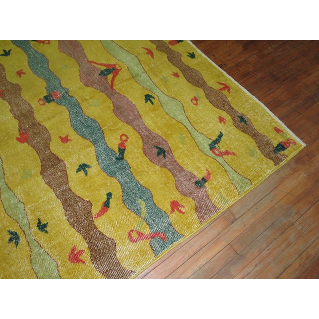 Textile Zabihi Collection Yellow Turkish Deco Rug For Sale - Image 7 of 10