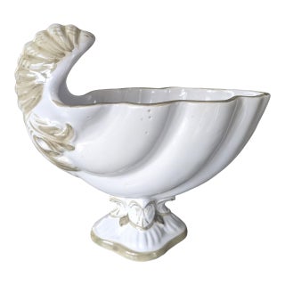 Vintage Italian Neoclassical Nautilus Shell Ceramic Planter For Sale