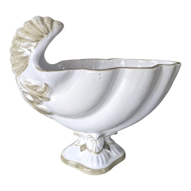 Vintage Italian Neoclassical Nautilus Shell Ceramic Planter For Sale