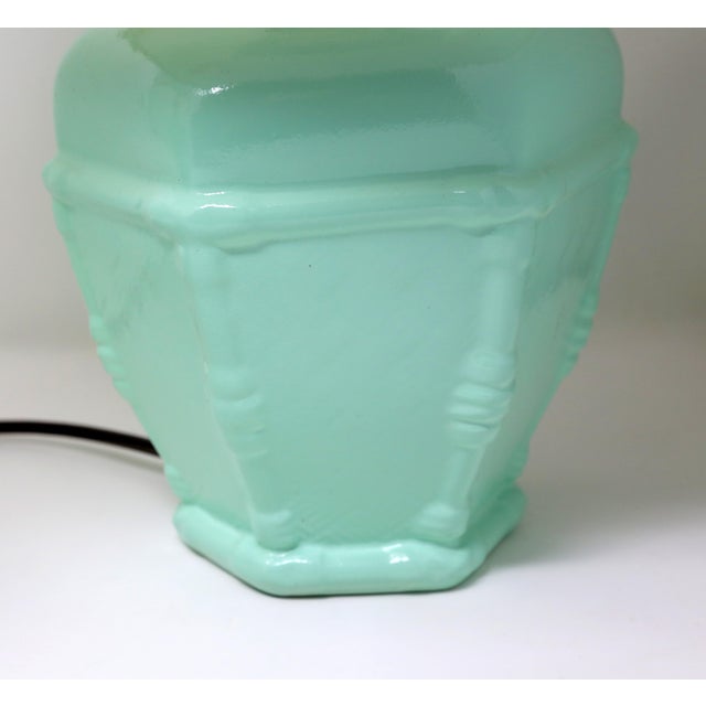 Vintage 1970s Mint Green Ceramic Table Lamps, Pair With Cream Shades For Sale - Image 4 of 10