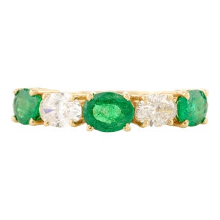 18k Gold East West Emerald Diamond Alternative Wedding Band Size 5 For Sale