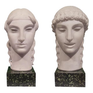 Nicola D'Antino, Kore's Heads, Italy, 1920s, Marble, Set of 2 For Sale