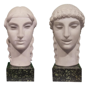 Nicola D'Antino, Kore's Heads, Italy, 1920s, Marble, Set of 2