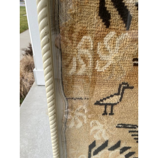 Camel 1920s Primitive Framed Persian Bird Rug Textile Shadow Box Artwork For Sale - Image 8 of 11