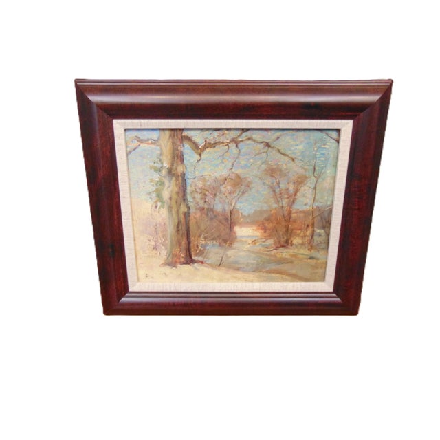 Antique Oil Painting "Murray Pond Outside Stockbridge" by Robert Woodberry 17Wx14H Framed For Sale - Image 4 of 10