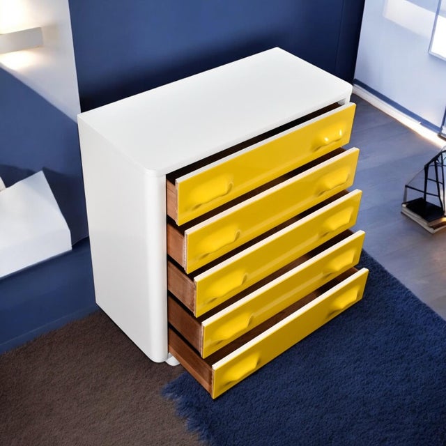 Yellow Restored Raymond Loewy Inspired Yellow Chapter One Highboy Dresser Chest For Sale - Image 8 of 14