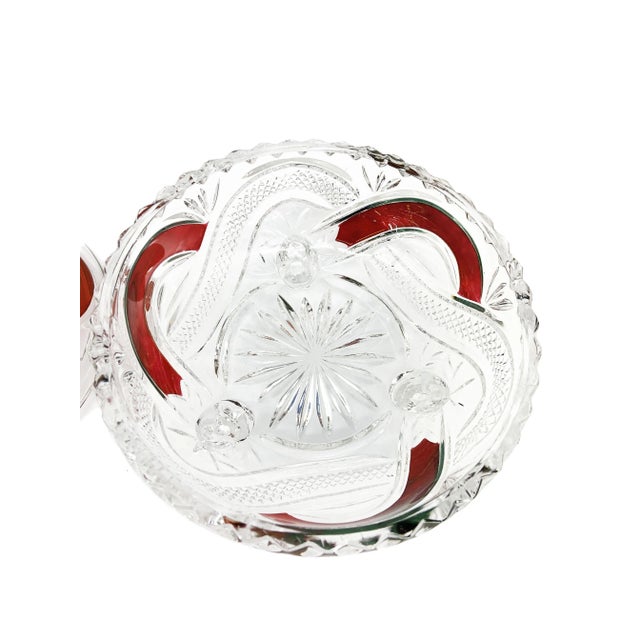 1960s Vintage Clear & Red Overlay Cut Glass Covered Candy Dish For Sale - Image 5 of 8