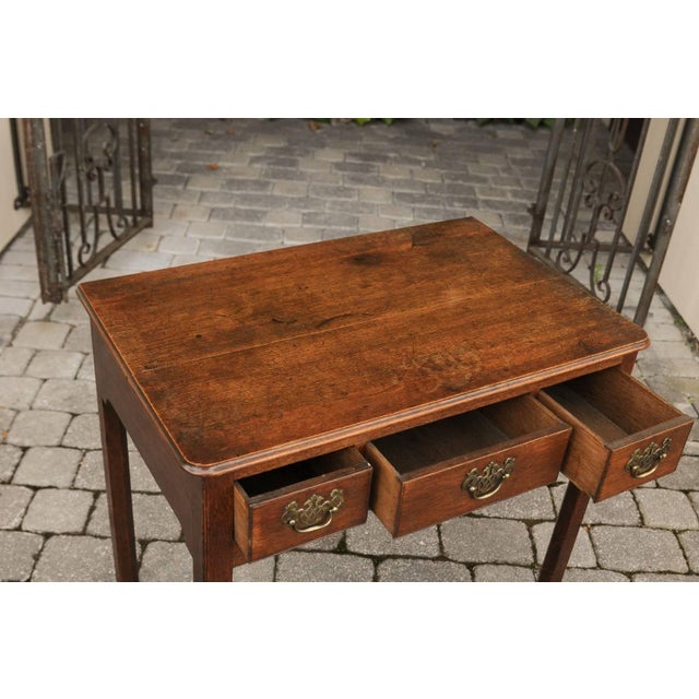 English 1780s Georgian Oak Side Table with Marlborough Legs and Chinoiserie For Sale - Image 10 of 11