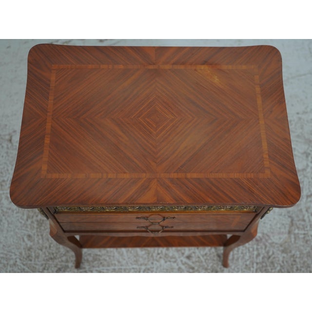 Pair of Vintage Louis XV Style Marquetry Side Tables Nightstands For Sale - Image 10 of 17