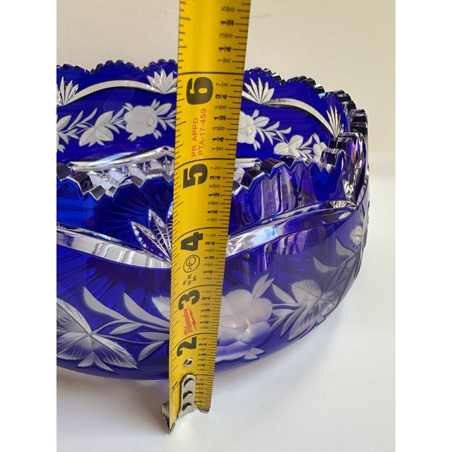 Mid 20th Century Czech Bohemian Cobalt Blue Cut to Clear Crystal Centerpiece Bowl For Sale - Image 12 of 18