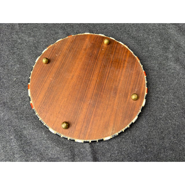 Mid 20th Century Mid Century Modern Mosaic Tile Footed Wood Trivet For Sale - Image 9 of 14