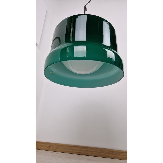 Vintage Pendant Light in Green Glass with Milky Sphere Candle, 1960s For Sale - Image 6 of 11