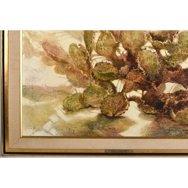 1960s Mid Century Modern Oil Painting Plant Cactus Landscape Succulent Art For Sale - Image 5 of 13