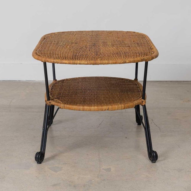 1950s French Wicker and Iron Coffee Table For Sale - Image 4 of 11