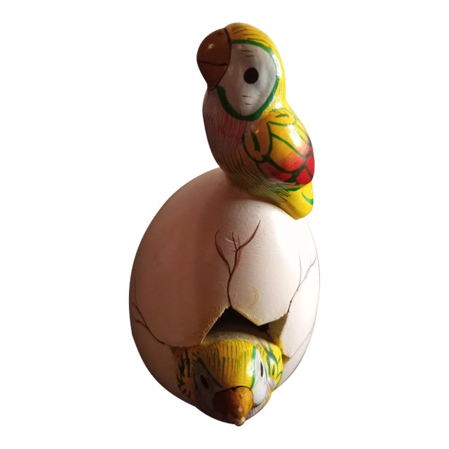 Mexico Ceramic Egg With Hatching Toucans Sculpture For Sale