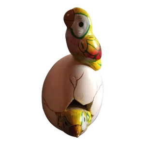 Mexico Ceramic Egg With Hatching Toucans Sculpture