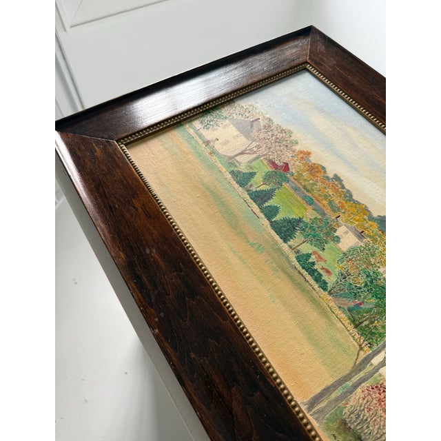Folk Art Farm Signed Oil Painting, Circa 1968 For Sale - Image 9 of 11