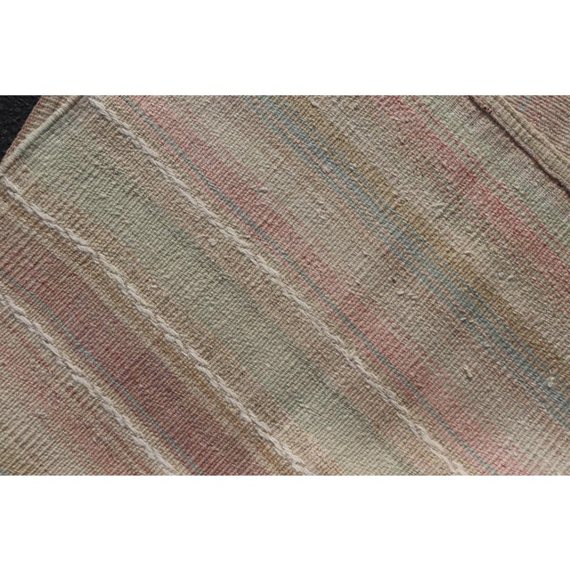 Vintage Turkish Kilim Rug With Soft Pastel Stripes in Sand, Sage, and Blue For Sale - Image 10 of 10