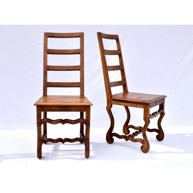 1980s Set of Four Country French Folk Style Os De Mouton Dining Chairs, Oak, 1980s For Sale - Image 5 of 12