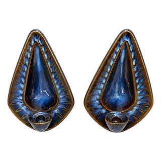 Large Stoneware Candlestick Wall Lights by Einar Johansen for Soholm, 1960s, Set of 2 For Sale