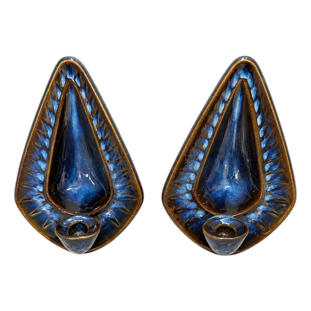 Large Stoneware Candlestick Wall Lights by Einar Johansen for Soholm, 1960s, Set of 2 For Sale